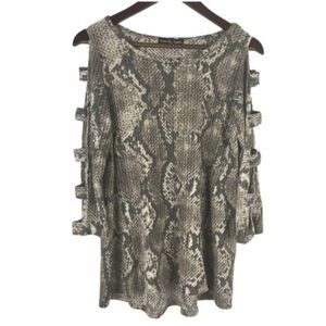 Kim & Cami Nordstrom Brown Combo Snake Print Ladder Sleeve Top Small NWT